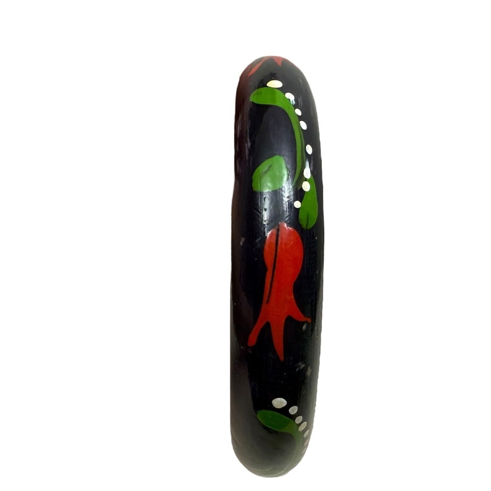 Hand Painted Wood Bangle Bracelet Floral Design Statement Fashion Jewelry